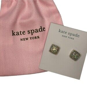 KATE SPADE Opal Glitter Cushion Cut Gold Tone Earrings